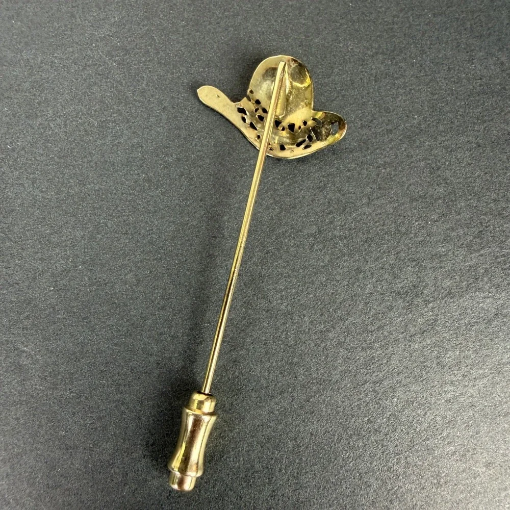 Vintage Gold Tone Cowgirl Hat Stick Pin‎ Filigree Western Sun Hat Jewelry 2.75